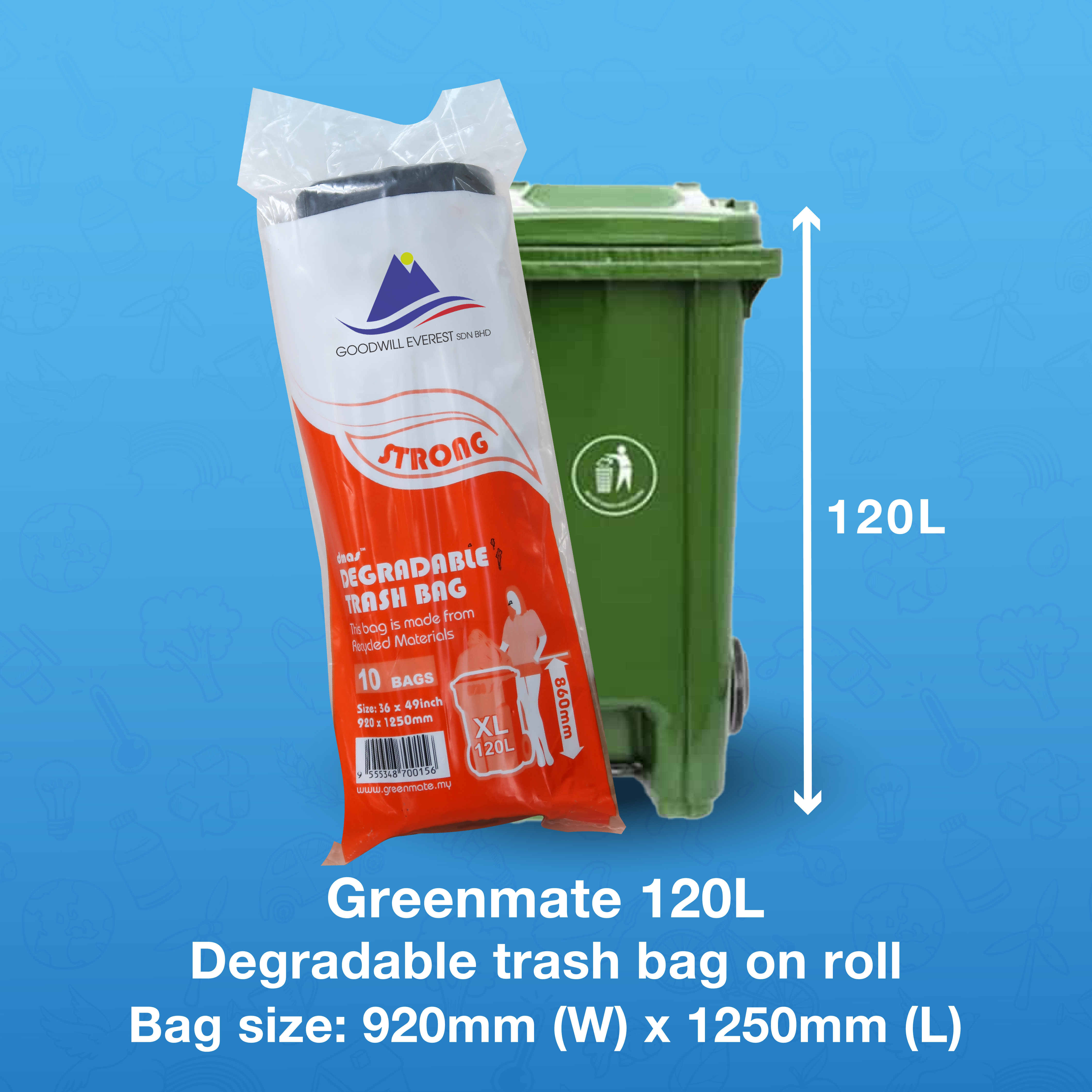 120L Greenmate Oxo-Biodegradable Garbage Bag, 10 pcs